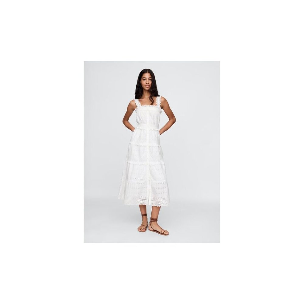 Gap × DÔEN Eyelet Midi Dress Size: Small Color: White